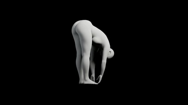 360&deg; black woman figure model bending in contemplation