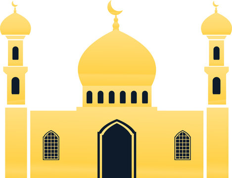 Elegant gold mosque building vector asset with twin side minarets