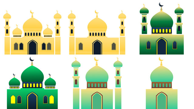 Premium Islamic mosque vector set with elegant golden and green modern design