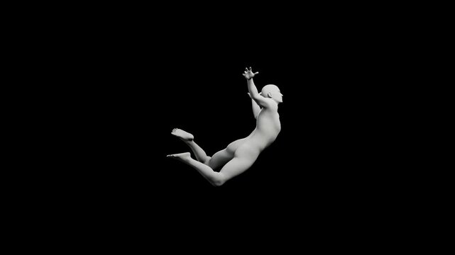 3D rendered figure model reaching out in black studio