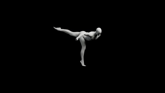 Mannequin in dynamic pose against black background