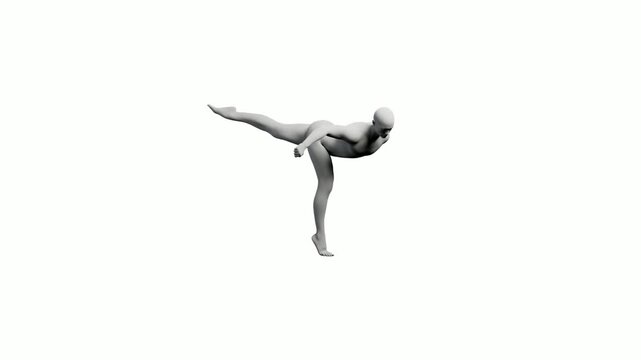 Mannequin in dynamic pose against white background