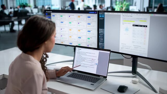 Editor Carefully Reviews And Corrects A Woman&rsquo;s Laptop Text