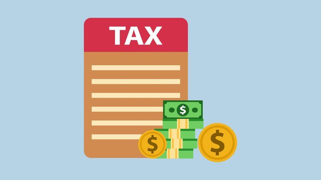 Financial of tax form with dollar coins and money 2d Animation with Alpha Matte