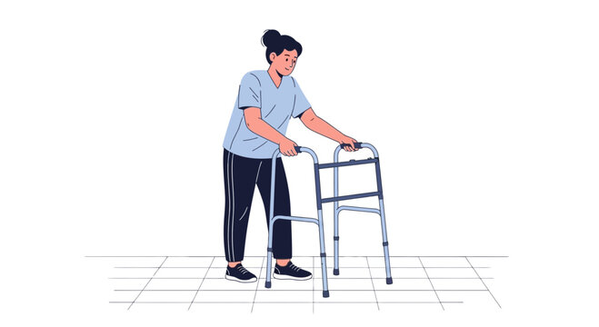 Woman using walker for mobility assistance
