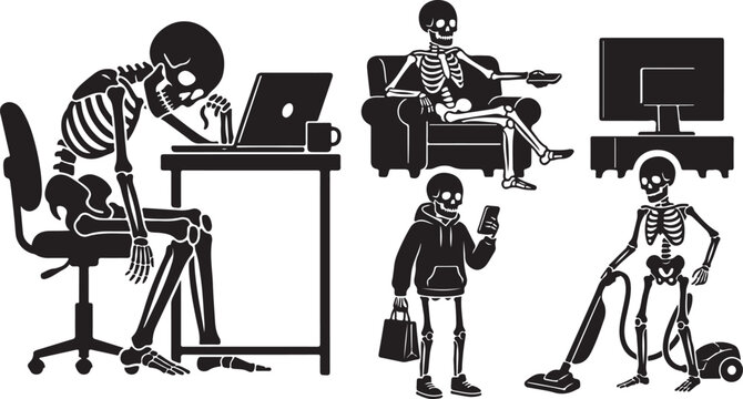 Funny Skeleton Daily Life Bundle, Dead Inside Mood Collection