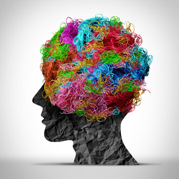 Anxiety diagnosis as persistent excessive worry fear and physical symptoms that interfere with daily functioning as a mental health disorder involving brain circuits represented by tangled string.