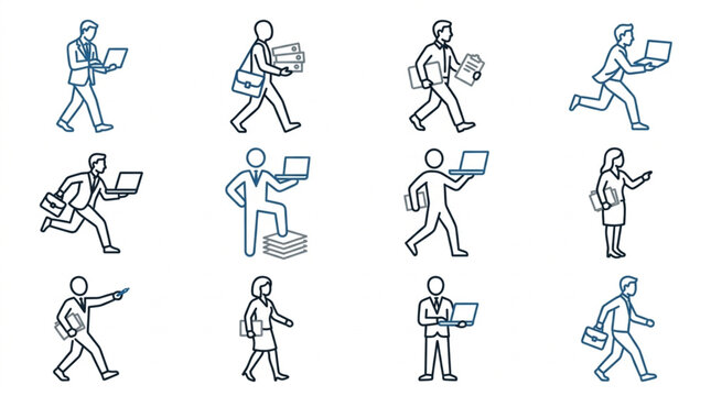 Collection of business people in various poses and actions.