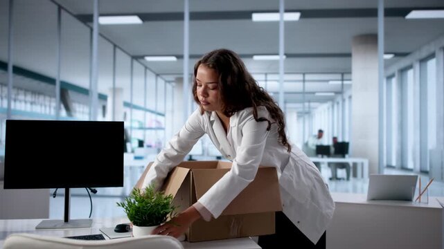 Doctor Packing Personal Items After Unexpected Layoff