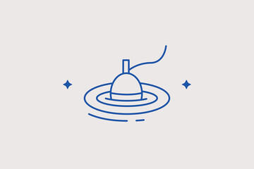 Fishing float bobber on water line icon for weekend outdoor recreation blogs. Vector illustration for professional angling tackle equipment retail store mobile apps. © HenryFord