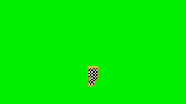 3d checkered comma punctuation mark animation on green screen background