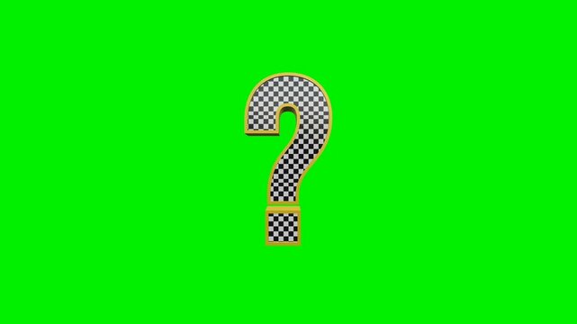 3d Animation of question mark on green screen background.