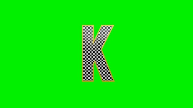 3d checkered alphabet letters animation on green screen background