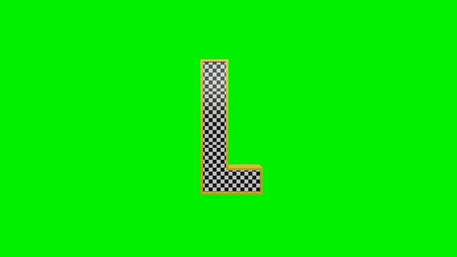 3d checkered alphabet letters animation on green screen background