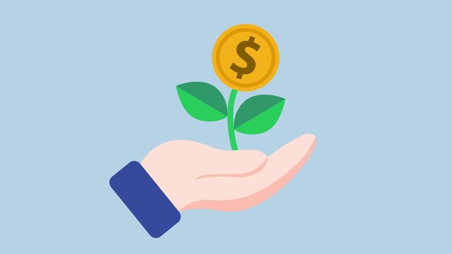 Investment growth plant icon for financial and savings 2d animation with alpha matte