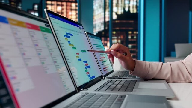 Agile Project Manager Carefully Updates Tasks On Scrum Board