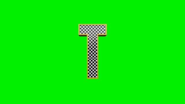 3d checkered alphabet letters animation on green screen background