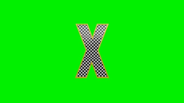 3d checkered alphabet letters animation on green screen background