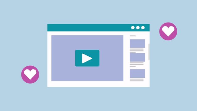 Webpage template with heart social media 2d animation with alpha matte