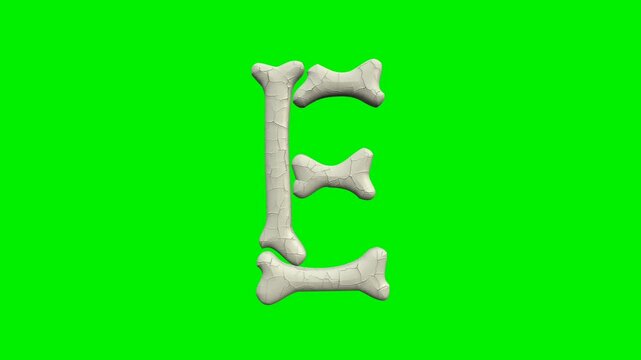  3d cracked bone alphabet letters animation on green screen background