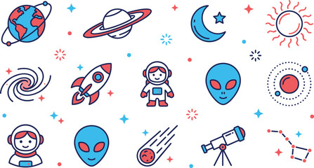 Space Icon Illustration Featuring Astronomy and Exploration Scenes in Vector Artwork © Md