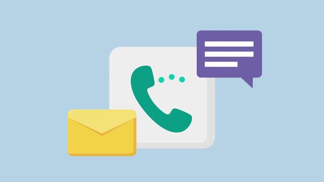 Email And Chat Bubble For Contact And Support, Communication Icons Featuring Phone 2d Animation with Alpha Matte