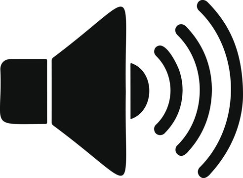 Black speaker icon with sound waves coming out on transparent background