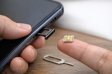 A person holding a sim card in their hand, suitable for tech or mobile-related projects © Fotograf