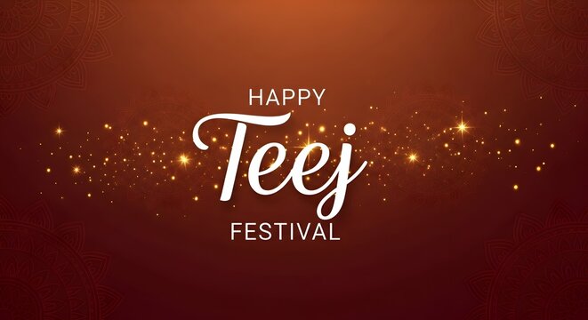 Elegant Happy Teej Festival greeting card with mandala and gold sparkles