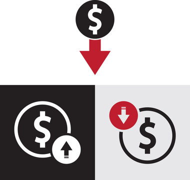 Dollar up and down icon. Price decrease and increase symbol.