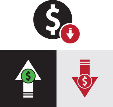 Dollar up and down icon. Price decrease and increase symbol.