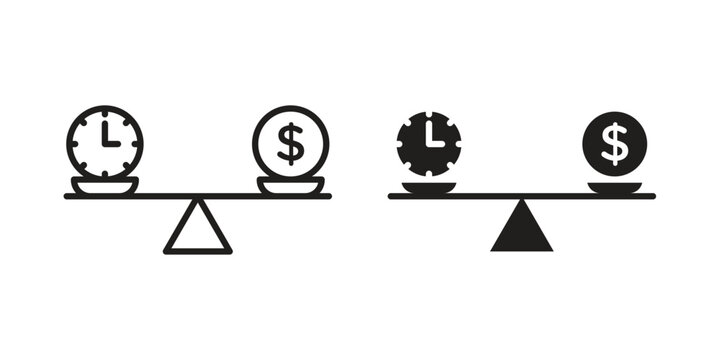 Time and money compare scale icon concept design set. Icon Element For Design