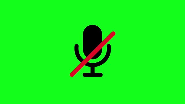 Microphone animation with green background, microphone and flashing red slash, 4K video.