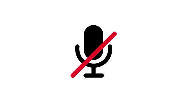 Microphone Icon Animation, Voice Recorder with red slash, transparent Background ban animation, looping Motion Graphics, 4k video