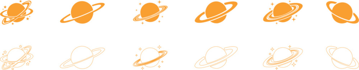 Saturn planet, ringed world and galaxy icon set collection group in flat and line style vector, space, cosmic, astronomy, orbit, universe symbols bundle © AbdulJabbar