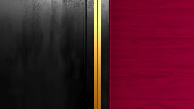 王宮や豪華なウェディング向けの黒鉄と深紅ベルベットの観音開きワイプトランジションと金のライン