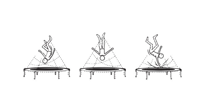Sequential illustrations of trampoline stunts and tricks progression.