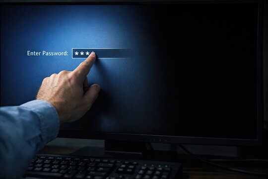 A person enters data on a computer, with a focus on user interaction and digital technology