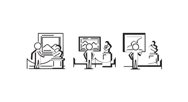 Illustrations of people attending virtual business presentations.