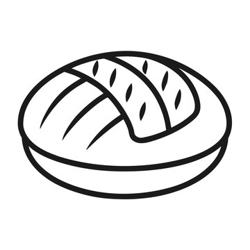 Fresh round loaf of bread line art icon