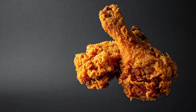 Deliciously crispy golden brown fried chicken drumsticks, showcasing a mouth-watering texture, perfect for a satisfying meal or quick snack against a dark backdrop
