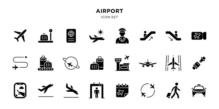 Airport travel icons set