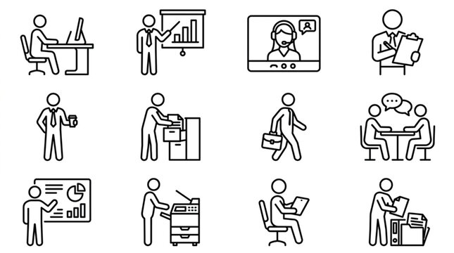 Business People Icons Set Office Work Activities.
