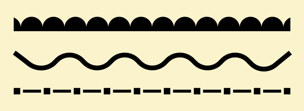 Minimal geometric border and divider set with abstract wave semicircle and dashed line decorative elements