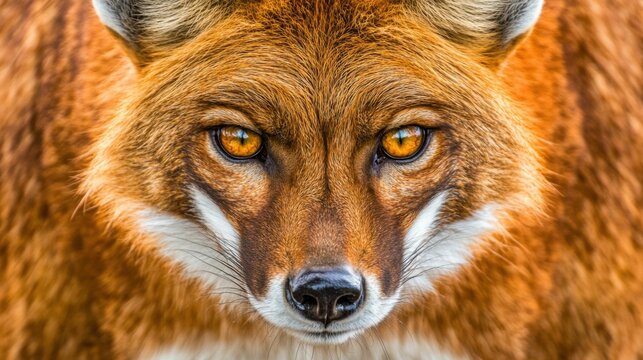 Intense Close-up Portrait of a Dhole's Face and Fur