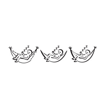 Relaxing cartoon monkeys lounging in hammocks together.