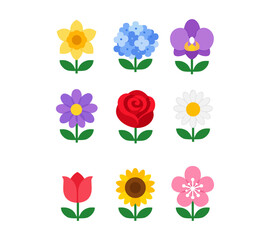 Naklejka premium Cartoon Collection Of Beautiful Flower With No Out Line Style Simple Digital Design