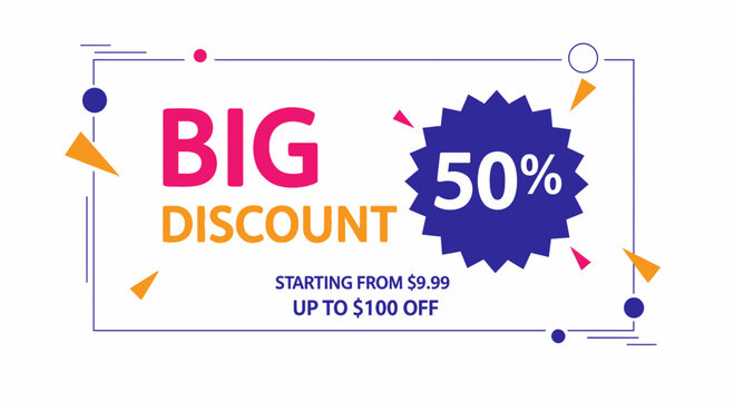 Big Discount 50 Percent Off Sale Banner with Geometric Shapes