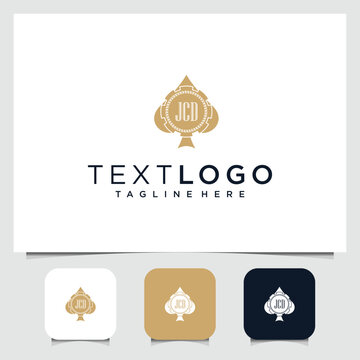 Logo playing card concept icon with letter J C D design template with spade symbol