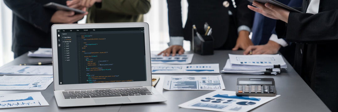 Software development programming on computer screen for brisk application and program coding